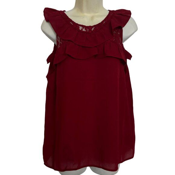 Bb Dakota womens blouse Size medium Red color sleeveless ruffle new $ 78 - Picture 1 of 15